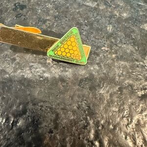 Gold Tie Clip with Green and Yellow Enamel Triangle Accent